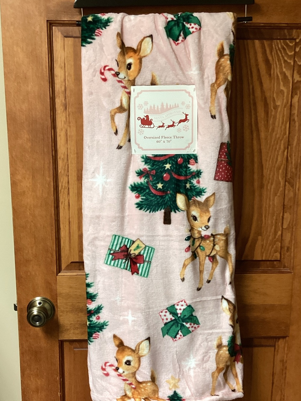 Pink Reindeer Oversized Holiday Blanket